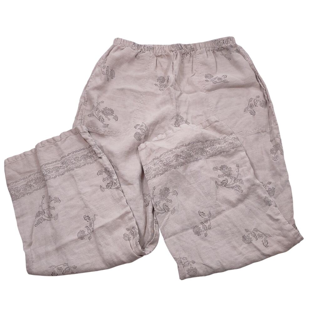 J Jill Linen Pull On Pants, Wide Leg with Floral Stamp, Size Small